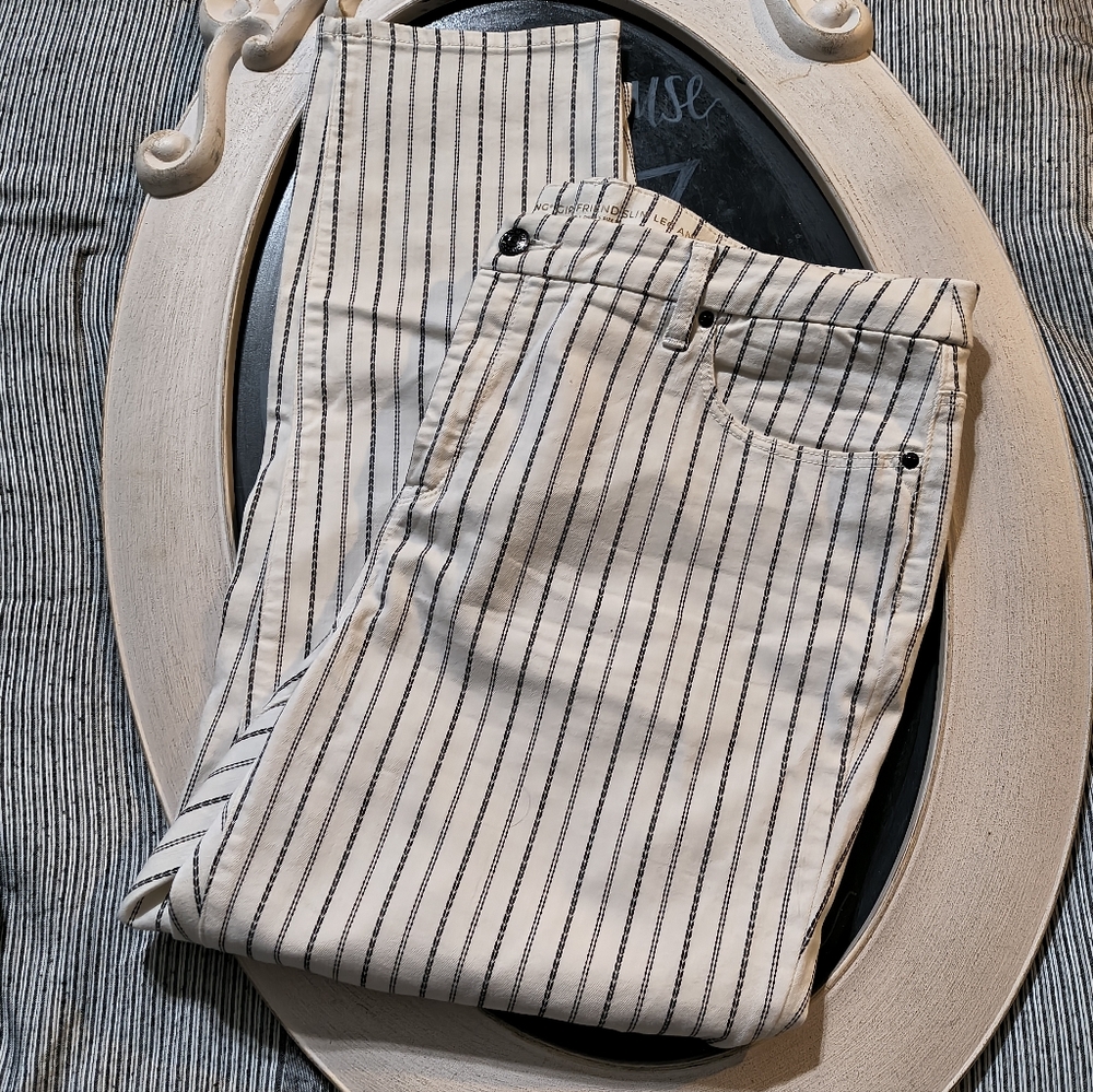 Chico's Cream and Black Striped Pants